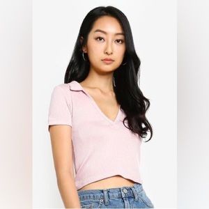 Urban Outfitters BDG Deep V Cropped Ribbed Polo Top